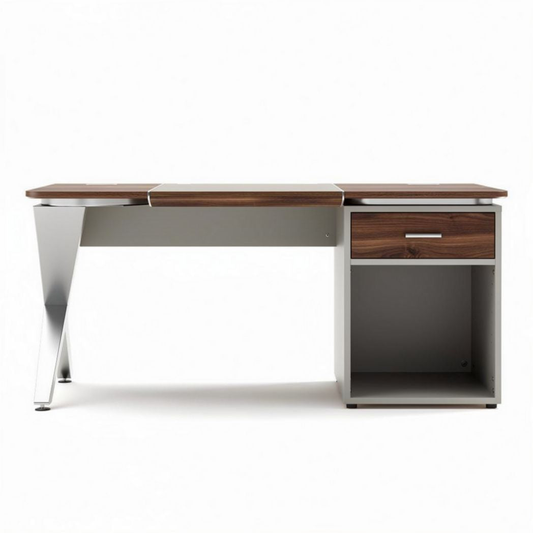 Bureau en bois de chêne avec tiroir et espace de rangement 150 x 75 x 75cm