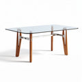 Table rectangulaire en verre et bois de teck 150 x 90 x 75cm pour salle à manger