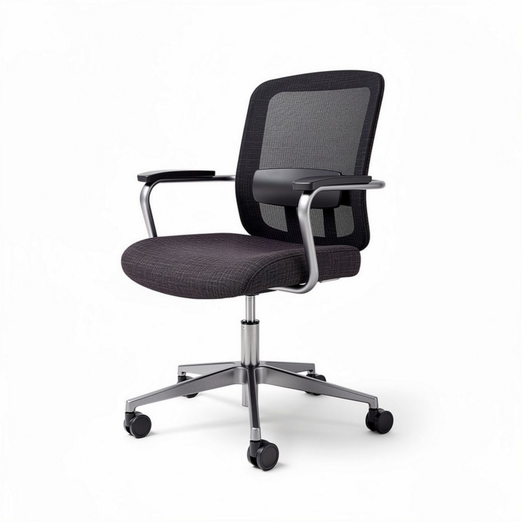 Chaise de bureau ergonomique en tissu noir avec accoudoirs en aluminium 50 x 50 x 90cm