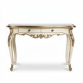 Table console élégante en bois avec deux tiroirs en finition crème 120 x 40 x 75cm
