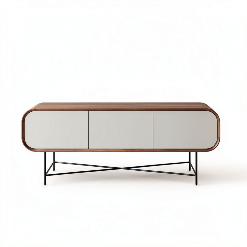 Meuble TV en bois de noyer avec portes gris dimensions 150 x 50 x 40cm