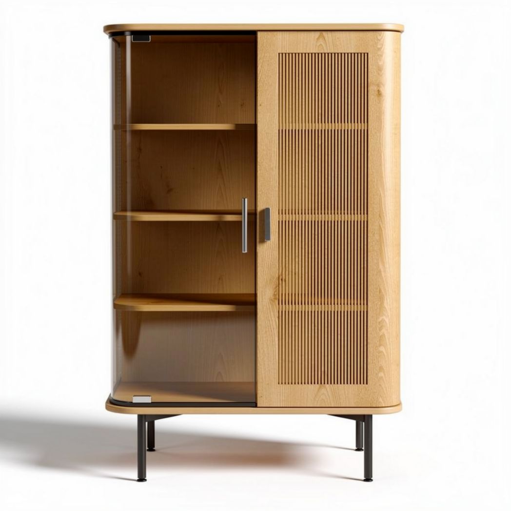 Armoire en bois de pin avec portes en verre et étagères ajustables 80 x 40 x 150cm
