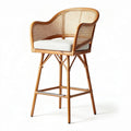 Chaise haute en rotin avec coussin gris pour salle à manger 85 x 55 x 100cm