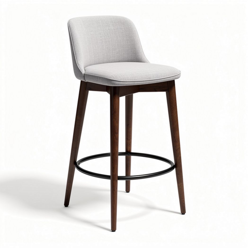 Tabouret de bar en bois avec assise en tissu gris dimensions 45 x 45 x 110cm