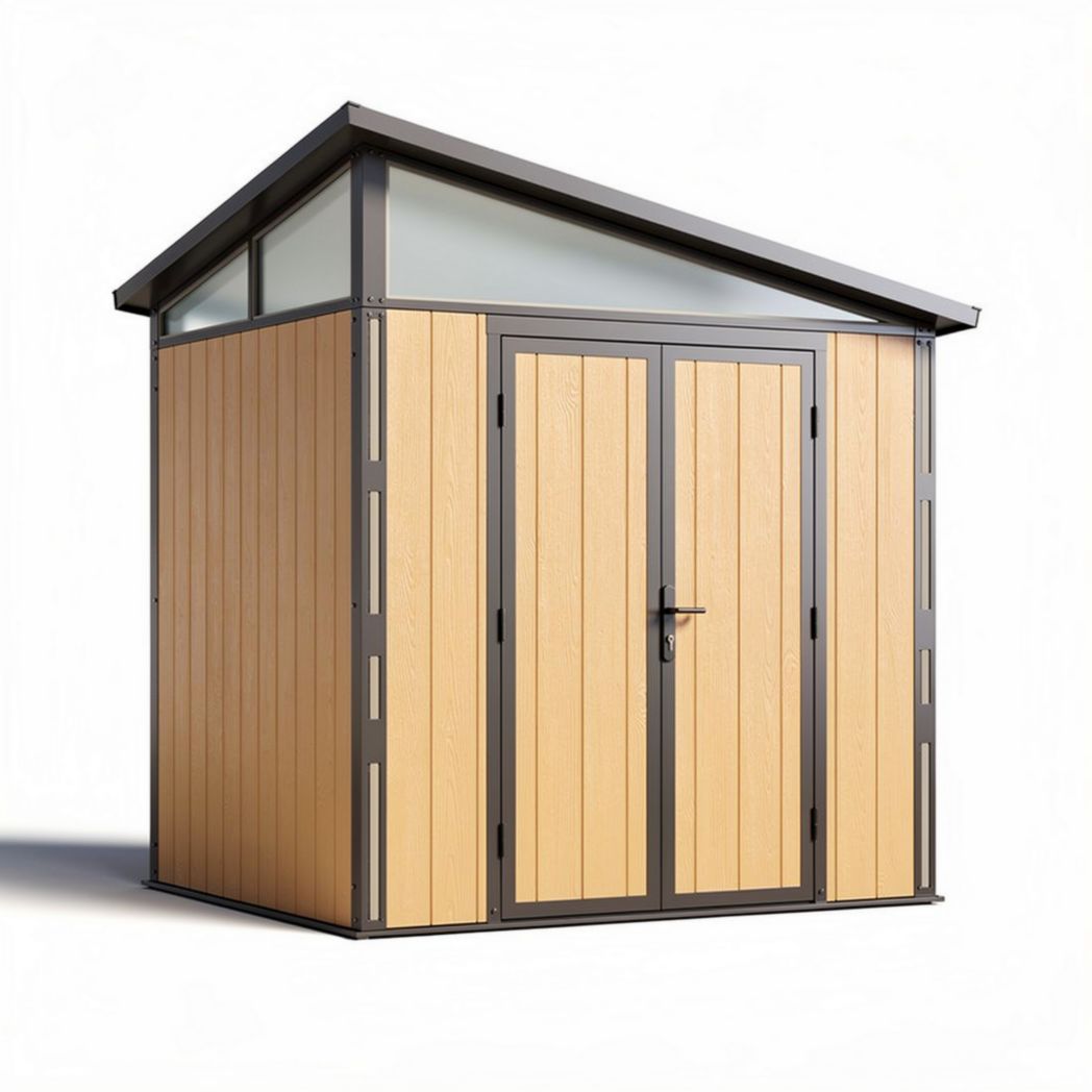 Abri de jardin en bois et métal 200 x 150 x 200cm avec toit en verre