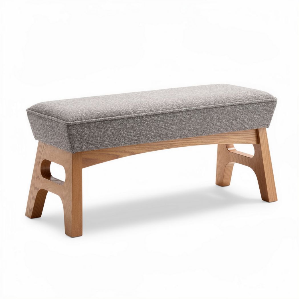 Banc en bois de hêtre avec rembourrage en tissu gris 100 x 40 x 45cm