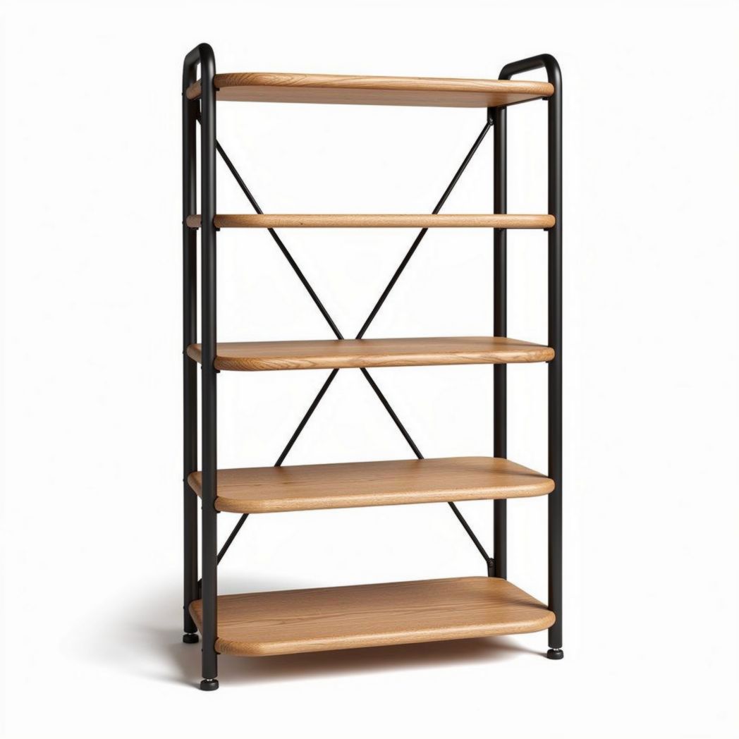 Étagère en bois et métal noir avec cinq niveaux de rangement 80 x 30 x 150cm