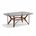 Table basse rectangulaire en verre trempé et bois brun 120 x 60 x 45cm